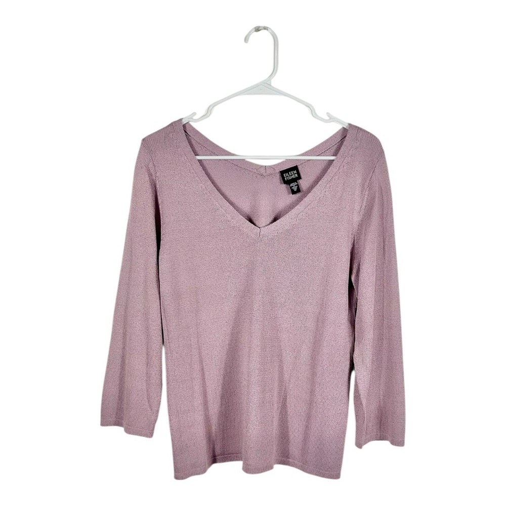 Eileen Fisher Light Purple V-Neck Nylon Cotton Knit Sweater